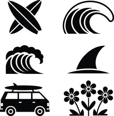 Beach surfboard and nature silhouette vector illustration