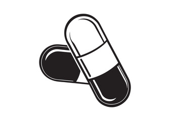 Capsule Pill Silhouette Vector Icon for Pharmacy, Drugstore, and Medical Design Themes.