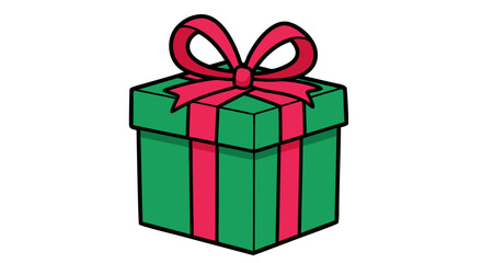 Obraz premium Festive green gift box with pink ribbon bow for birthdays and seasonal celebrations perfect for designs and illustrative projects