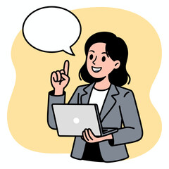 Young Woman Working with Laptop and Having a Great Idea