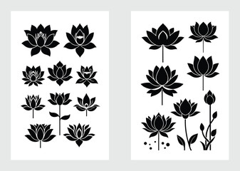 Lotus Flower Vector Silhouette Collection Isolated on White Background Illustration Art Design