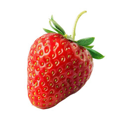 Single, vibrant red strawberry with green leaves (17)