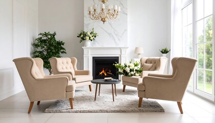 Modern, cozy living room with fireplace
