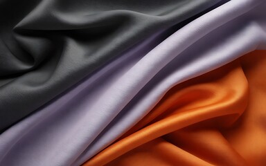 Fototapeta premium Close up of gray purple and orange fabric with soft folds texture