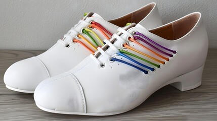Stylish White Shoes with Colorful Laces Perfect for Dance or Casual Wear