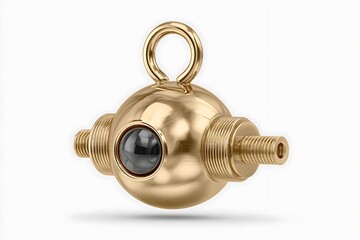Shiny Gold Sphere Pendant with Black Marble and Screws with Isolated on White.