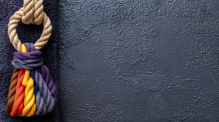 Colorful Rope Knot on Textured Dark Background Ideal for Creative Projects and Designs