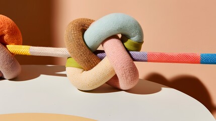 Colorful Textile Knot on Soft Surface with Minimalist Background and Natural Light Play