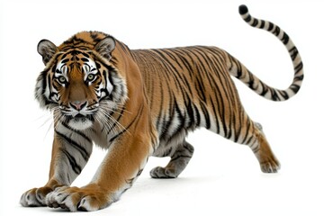 Obraz premium Tiger crouching on white background