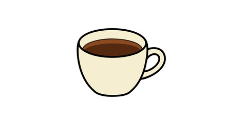 Obraz premium Minimalist illustration of a cream-colored coffee cup filled with dark brown coffee brew, simple line art on a plain white background beverage