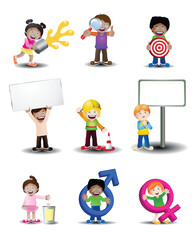 illustration of a multicultural children activity set on isolated white background