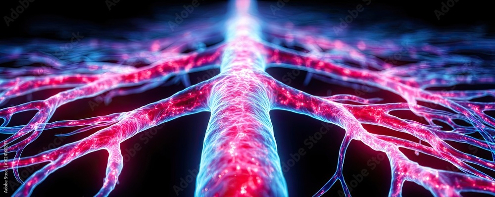 Poster swollen lower for vascular issue concept. a close-up view of glowing neural pathways in vibrant colo
