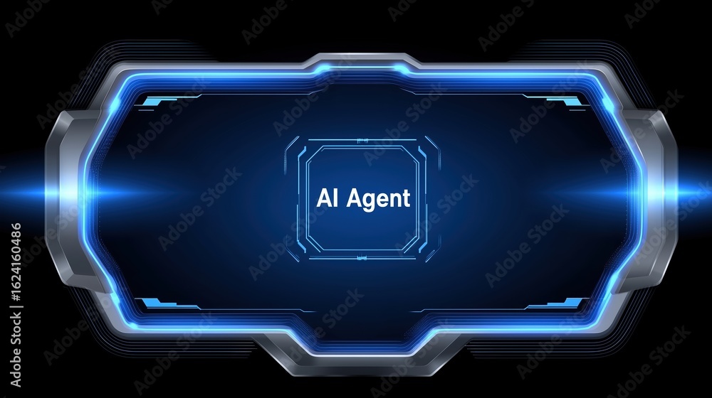 Poster ai agent assistance concept, futuristic interface design featuring ai agent text.