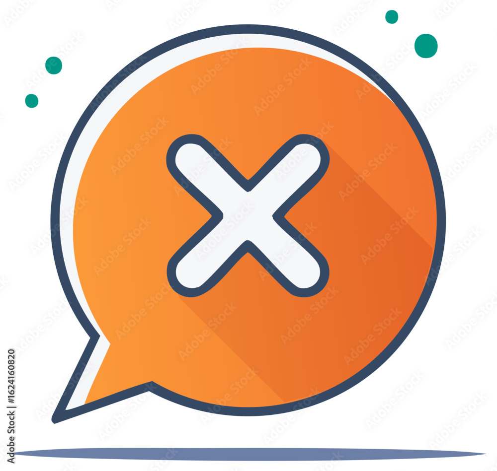 Poster orange speech bubble icon with white cross mark symbolizing error or rejection