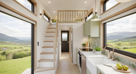 Tiny Home Interior with Stunning Landscape View