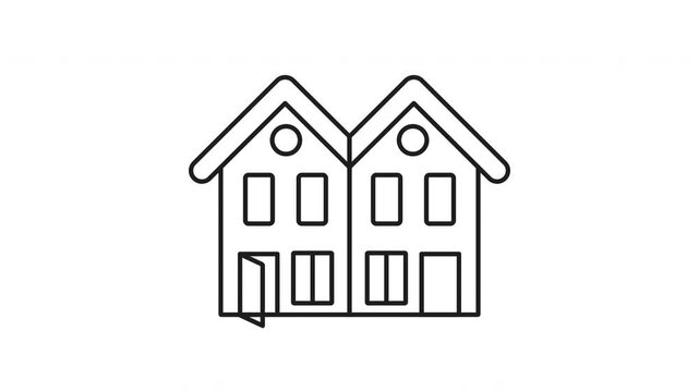 Duplex line animation. Duplex icon with two houses joined symbolizes shared living. Suitable for real estate, housing, community, and homesharing graphics.