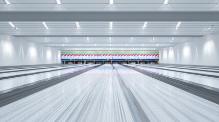 Obraz premium Modern Bowling Alley Interior With Lanes And Pins in White and Gray Colors