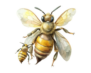 watercolor mother bee with her kid vector illustration isolated on white background