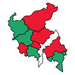 Obraz premium Map of west bengal districts divided by color red and green