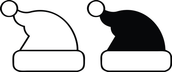 Icons Christmas Hat. Black and White Vector Icons. Santa Hat. Holiday Concept