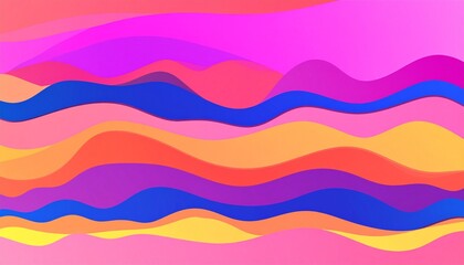 Layered waves in pink, orange, yellow, blue, and purple forming a dynamic abstract pattern with vibrant motion