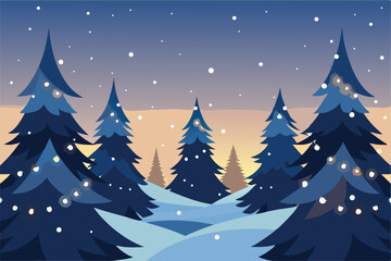 Obraz premium layered snowy pine trees with twinkling fairy ligh.eps