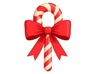 Festive candy cane with shiny glossy texture and curved hook isolated on transparent background PNG