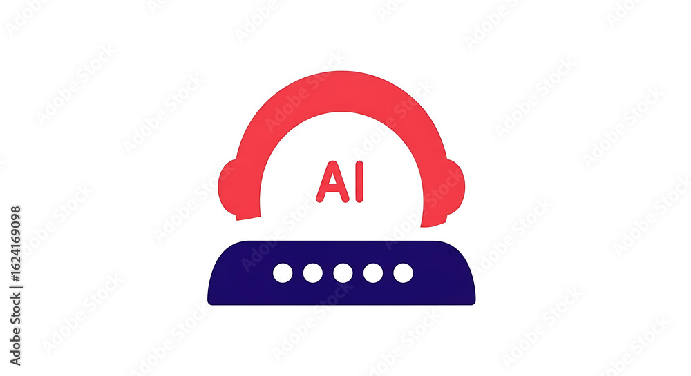 Aufkleber a graphic of a red headset over the letters ai above a dark blue rectangular shape with dots inside 