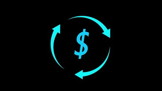 Rotating animation of green recycle symbol on black background. Alpha channel included