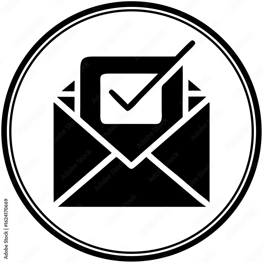 Poster email confirmation icon with checkmark in circular design
