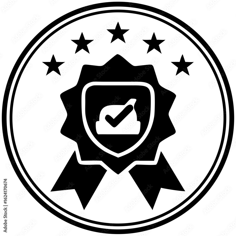 Poster trusted store badge with stars and ribbon in black and white design