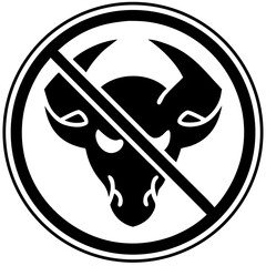 No bull symbol with crossed out bull head in black and white  