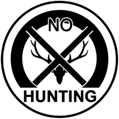 No hunting sign with crossed out deer antlers in black and white  