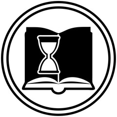 Open book with hourglass symbolizing learning and time management  