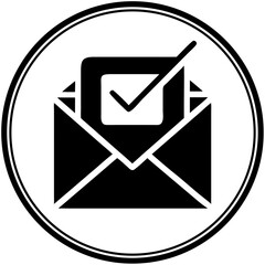 Email confirmation icon with checkmark in circular design  