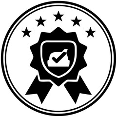 Trusted store badge with stars and ribbon in black and white design  