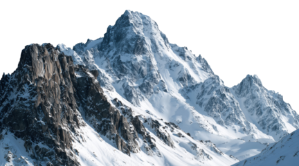 Snow covered mountain peaks isolated on transparent background