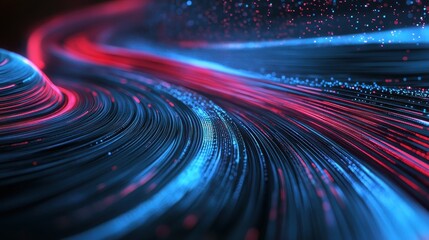 Tech swirl with digital flow lines in red and blue