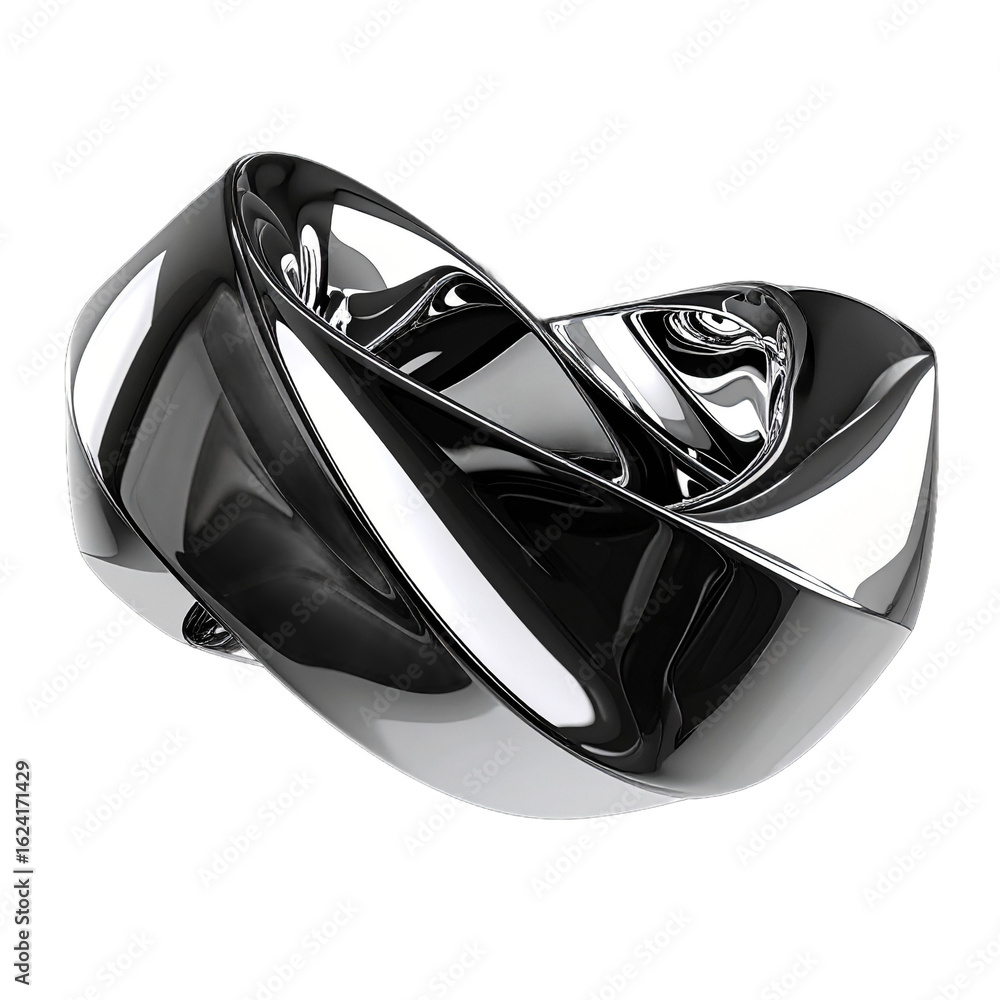 Poster abstract metallic ribbon with high reflective glossy surface isolated on transparent background