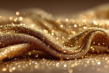 Naklejka premium Glittering gold fabric, softly draped, bokeh lights
