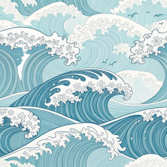 Japan wave oriental design seamless background illustration png traditional Japanese art pattern png ocean waves decorative motif png timeless elegance wallpaper png transparent background image