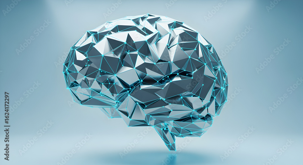 Aufkleber digital brain complex geometric design on gradient blue background artificial intelligence