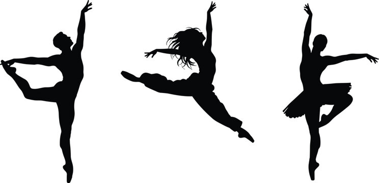 Ballet dancers performing on stage, graceful movement, elegant poses, artistic silhouette, dramatic lighting, dance strength, classical choreography, emotional expression, beauty, poise