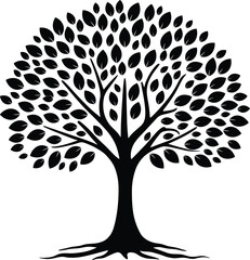 Elegant black silhouette of leafy tree, perfect for nature, environment, art, design, backgrounds, eco themes, peaceful creative compositions