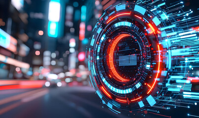 Futuristic Digital Interface with Neon Lights and Motion Blur Effects