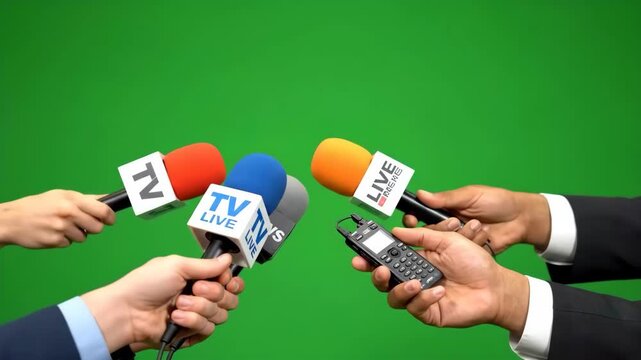 Media Frenzy Interview On Green Screen with Mics and Recorder.