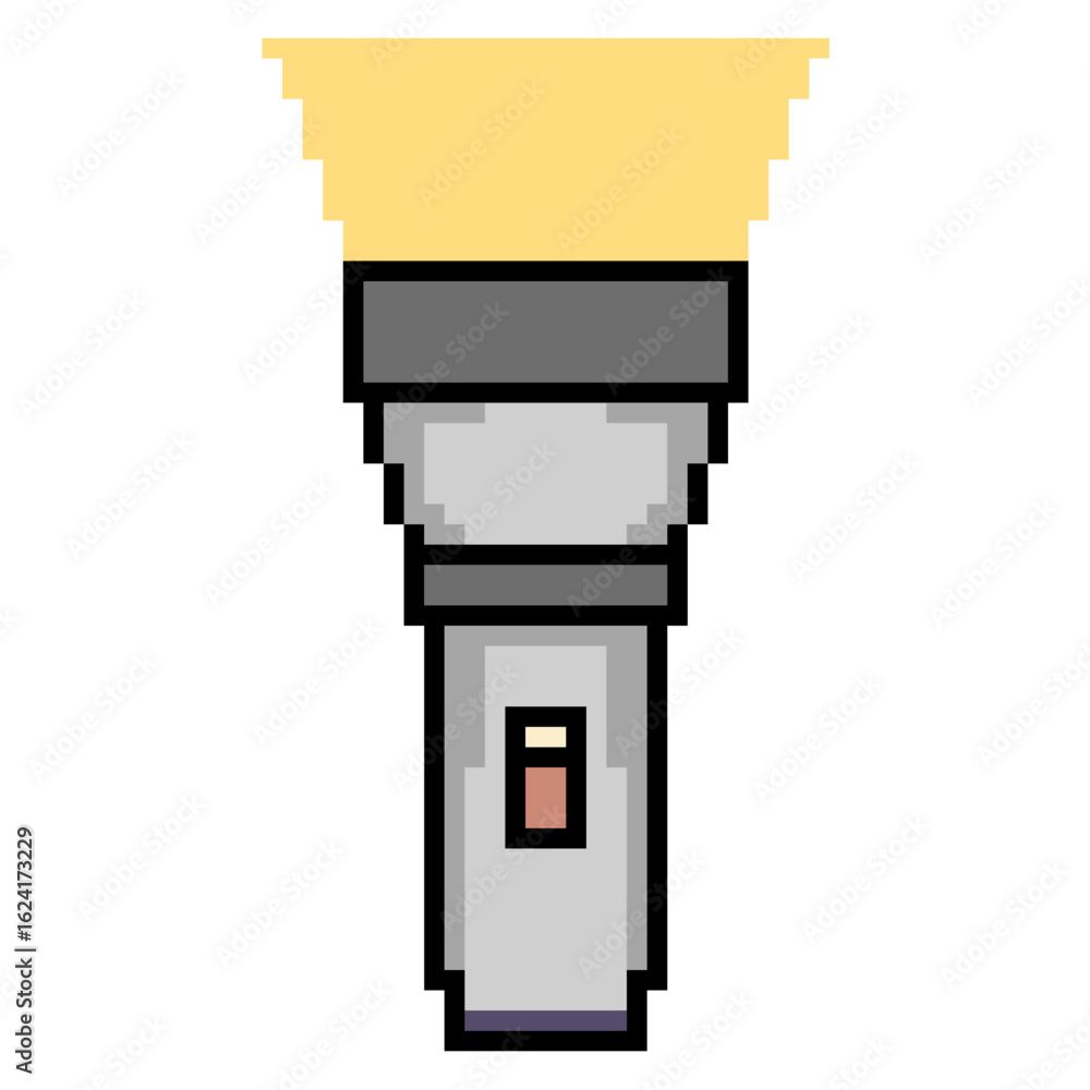 Poster pixel flashlight vector for light, search, and discovery in a retro pixelated style. ideal for illus