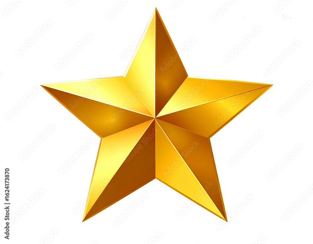 Poster golden five pointed star isolated on transparent background suitable for design projects