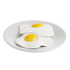 PNG 3D Two Sunny Side Up Eggs on White Plate Illustration Isolated on a White Background