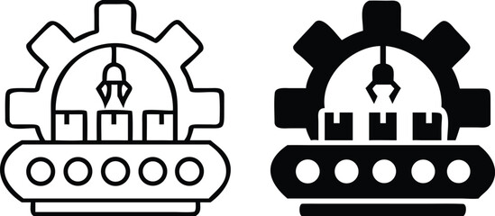 Manufacturing Icons. Black and White Vector Illustrations. Production and Creation of Products. Gear and Robotics. Concept Engineering
